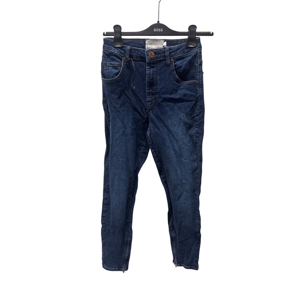 One Teaspoon Sz 26 Blue Denim High Rise Straight Leg Zip Hem Casual Mom Jeans